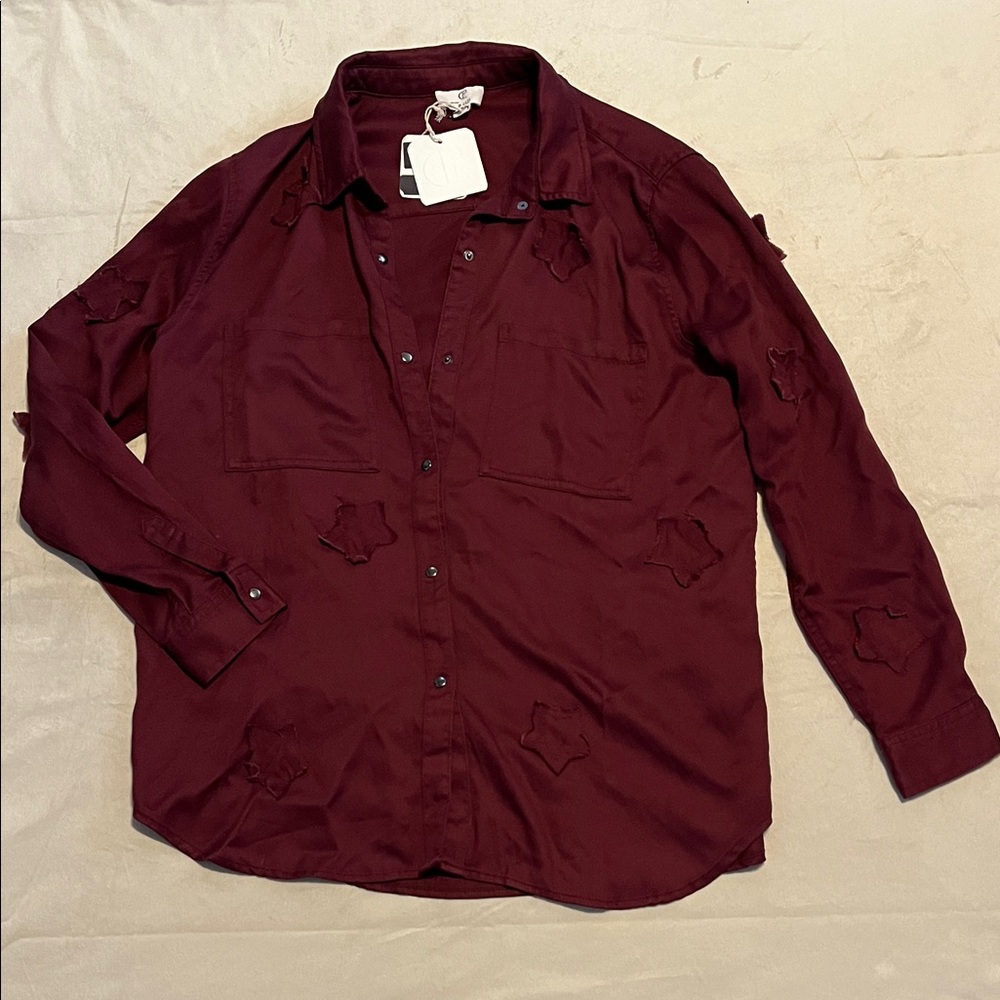 Women's Burgundy Button Down Shirt